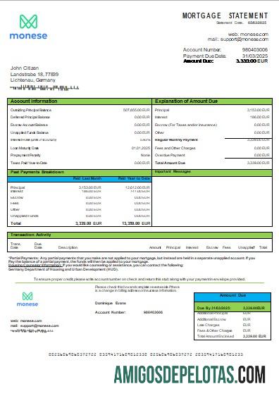 Declaração de hipoteca do Banco Monese da Alemanha Scr exemplo